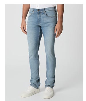 Image of a man's legs in a pair of blue denim jeans.