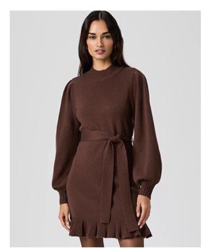 Image of a woman wearing a dark brown knit dress.