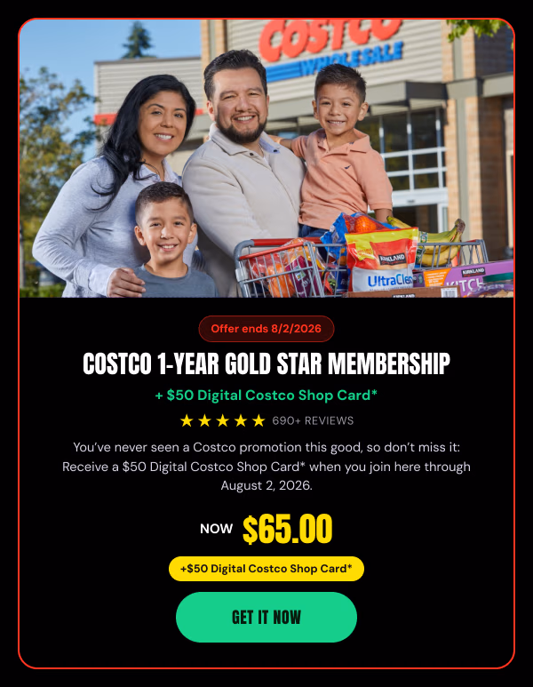 Costco 1-Year Gold Star Membership + $50 Digital Costco Shop Card