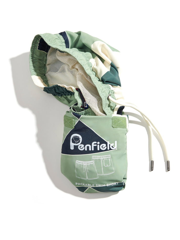 Eldridge Print Packable Swim Shorts in Mistletoe