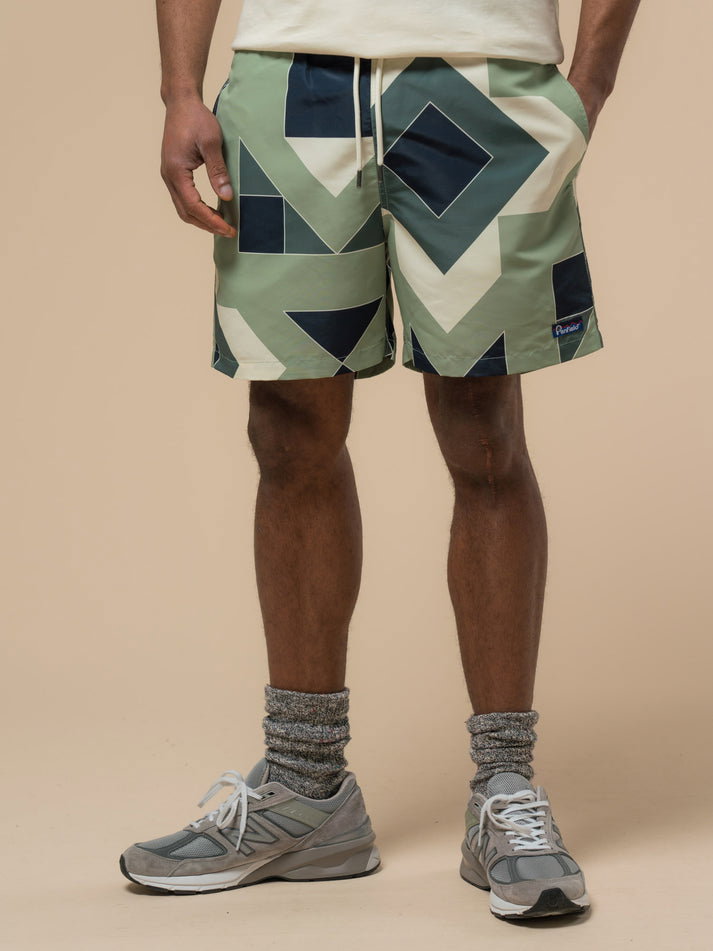 Eldridge Print Packable Swim Shorts in Mistletoe
