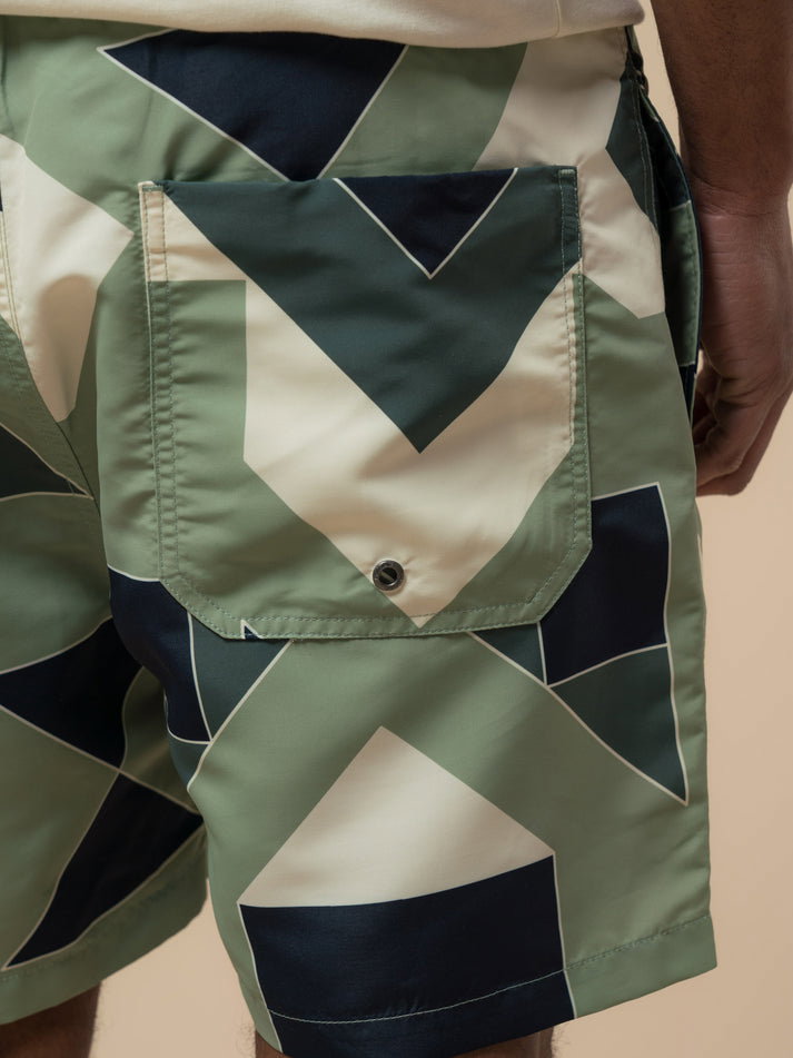 Eldridge Print Packable Swim Shorts in Mistletoe