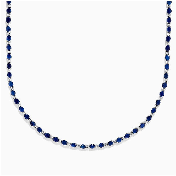 925 Sterling Silver Blue Sapphire Tennis Necklace