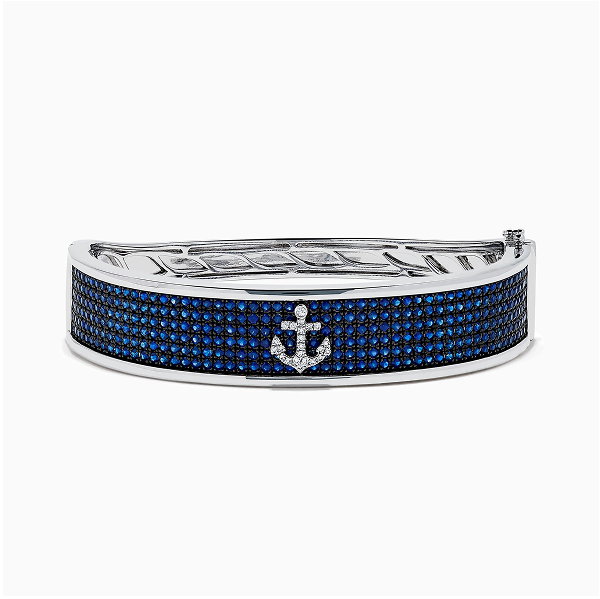 Sterling Silver Pavé Blue Sapphire and Diamond Anchor Bangle