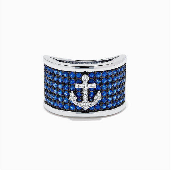 Sterling Silver Blue Sapphire and Diamond Anchor Ring