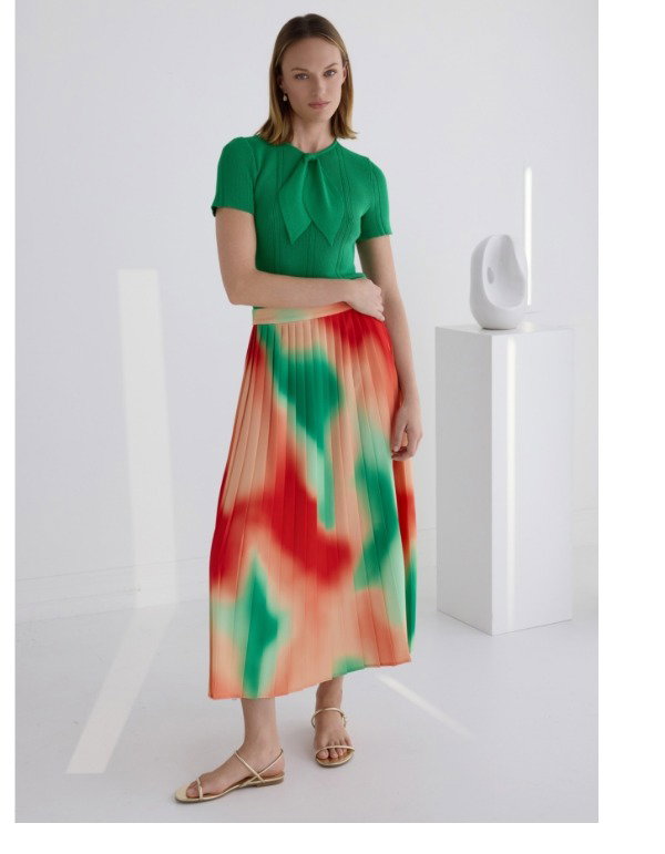 Multi-Color Pleated Crepe Maxi Skirt