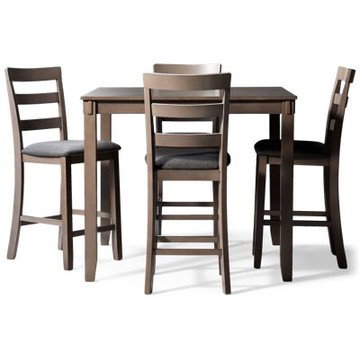 Bridson 5 Piece Counter Height Dining Set - Classic Design - Rich Grey Finish - 36"" Smooth Top Square Table - Four Upholstered Stools