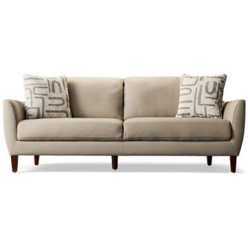 Isla Leather Sofa - Flared Arms - Coordinating Toss Pillows - Tapered Square Wooden Legs - Top Grain Leather