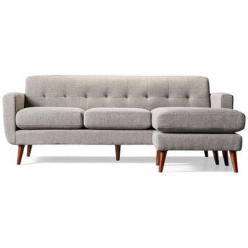 Gracie Sofa Chaise - Soft Textured Fabric - Mid-Century Modern - Track Arms - Tufted Backrest - Cushy Seats - Two Toss Pillows Included