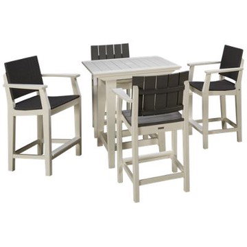 Modern 5 Piece Dining Set - Slat Top Balcony Table - 2 Woven Back Arm Chairs - 2 Slat Back Arm Chairs - Durable High-Density Polyethylene