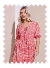 YOURS Robe mi-longue rouge à motif cachemire et fleurs avec nœud papillon sur le devant