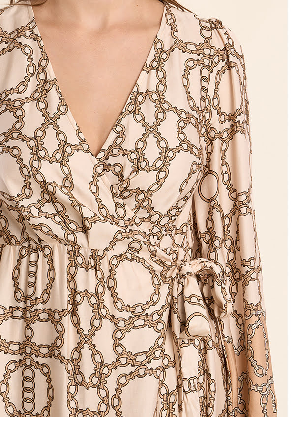 Longue robe portefeuille, imprimée