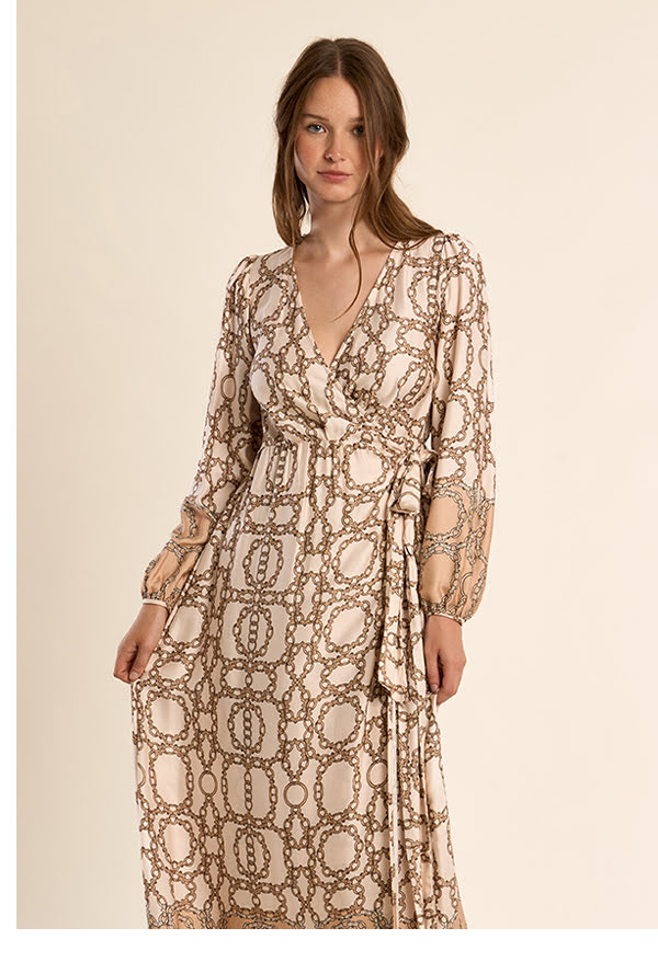 Longue robe portefeuille, imprimée