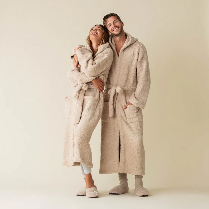 Models wearing The Signature Hooded Robe in Wheat
