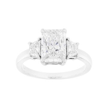 Certified White Radiant Cut and Trapezoid Lab-Grown Diamond F VS1 Platinum 3-Stone Ring 2.50ctw