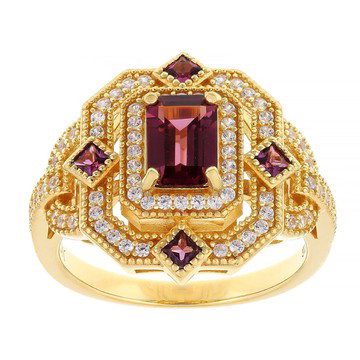 Grape Color Garnet, Rhodolite Garnet, White Zircon 18K Yellow Gold Over Sterling Silver Ring 2.06ctw
