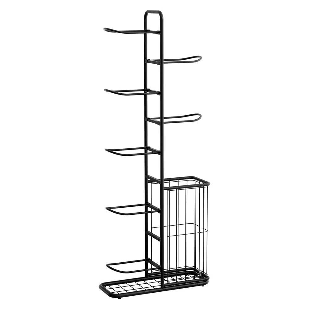Ball Storage Rack Sports Equipment Organizer 7-Tier with Basket for Garage Gym Black