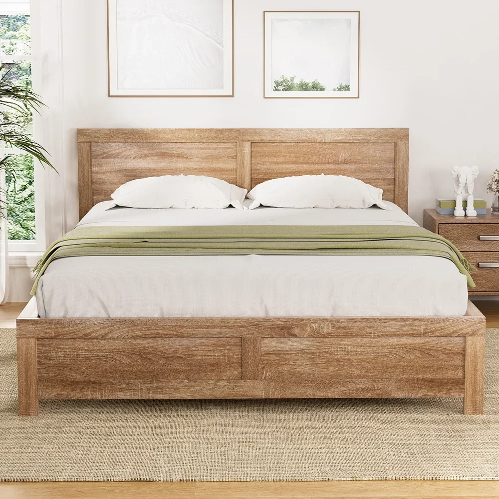 Bed Frame Queen Size Wooden Acacia Wood OATMEAL
