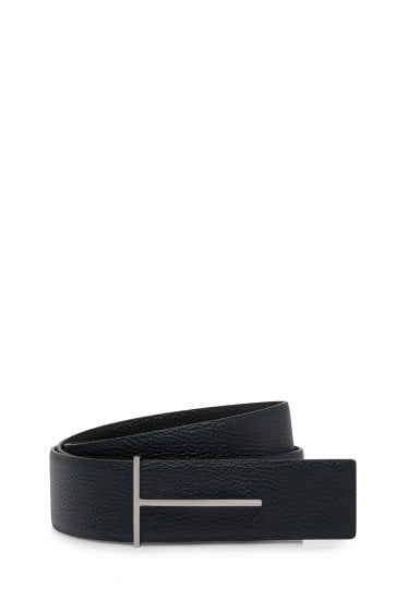 38mm Slim T Reversible Leather Belt Black