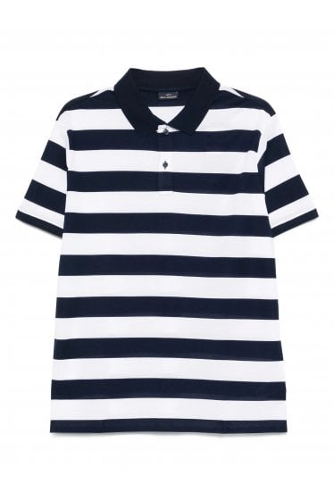 Double Cotton Striped Polo Shirt Navy