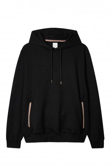 Tape Detail Hooded Top Black