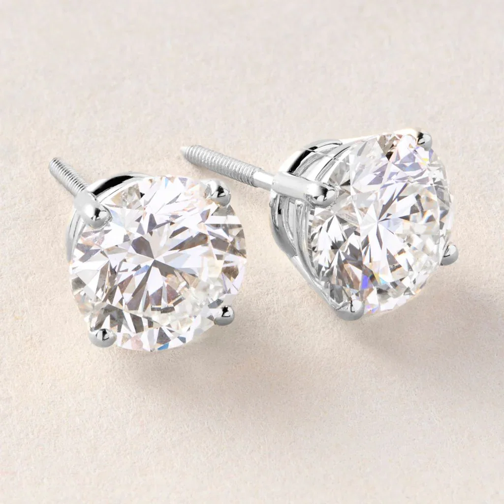 Image of Peace Jewelers 14K Gold Choice of 3, 4 or 5 Carat Lab-Grown Diamond 4-Prong Basket Solitaire Stud Earrings