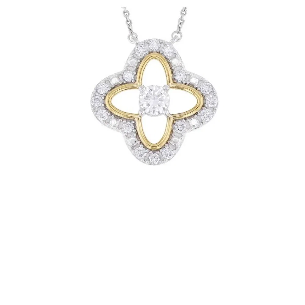 Image of Peace Jewelers 18K Gold Accented 0.70ctw Lab-Grown Diamond Clover Pendant with Chain
