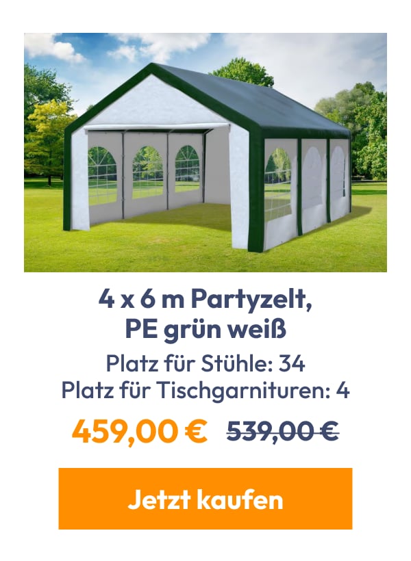 4 x 6 m Partyzelt, PE grün weiß | Platz für Stühle: 34 Platz für Tischgarnituren: 4 | 459,00 € | 53…