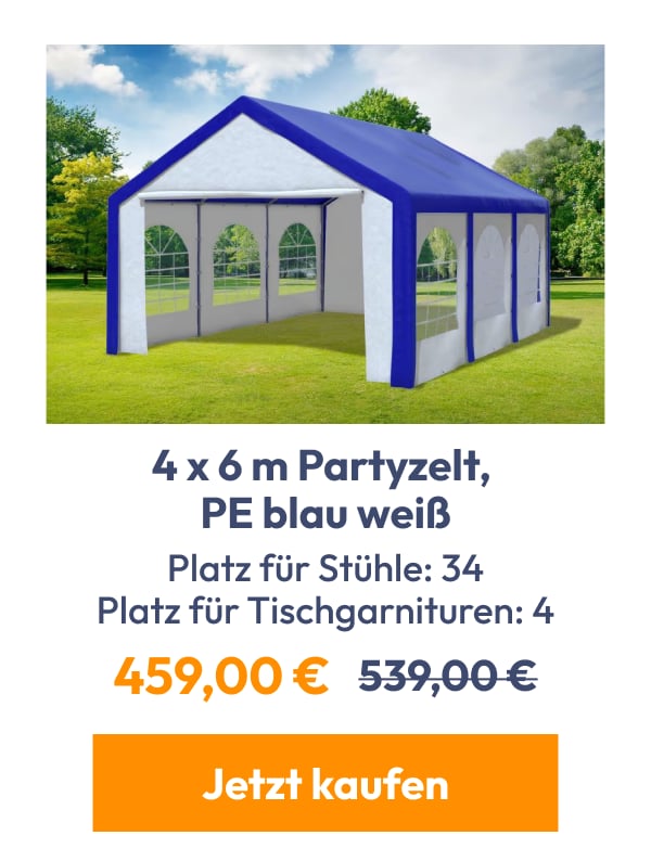 4 x 6 m Partyzelt, PE blau weiß | Platz für Stühle: 34 Platz für Tischgarnituren: 4 | 459,00 € | 53…