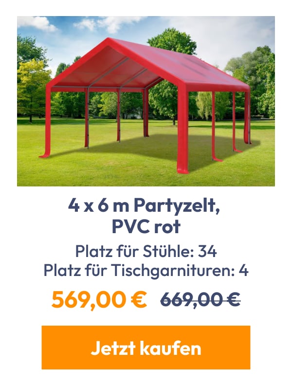 4 x 6 m Partyzelt, PVC rot | Platz für Stühle: 34 Platz für Tischgarnituren: 4 | 569,00 € | 669,00 …