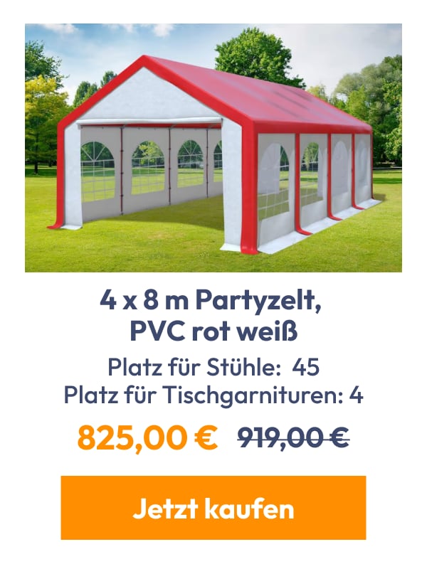 4 x 8 m Partyzelt, PVC rot weiß | Platz für Stühle: 45 Platz für Tischgarnituren: 4 | 825,00 € | 91…