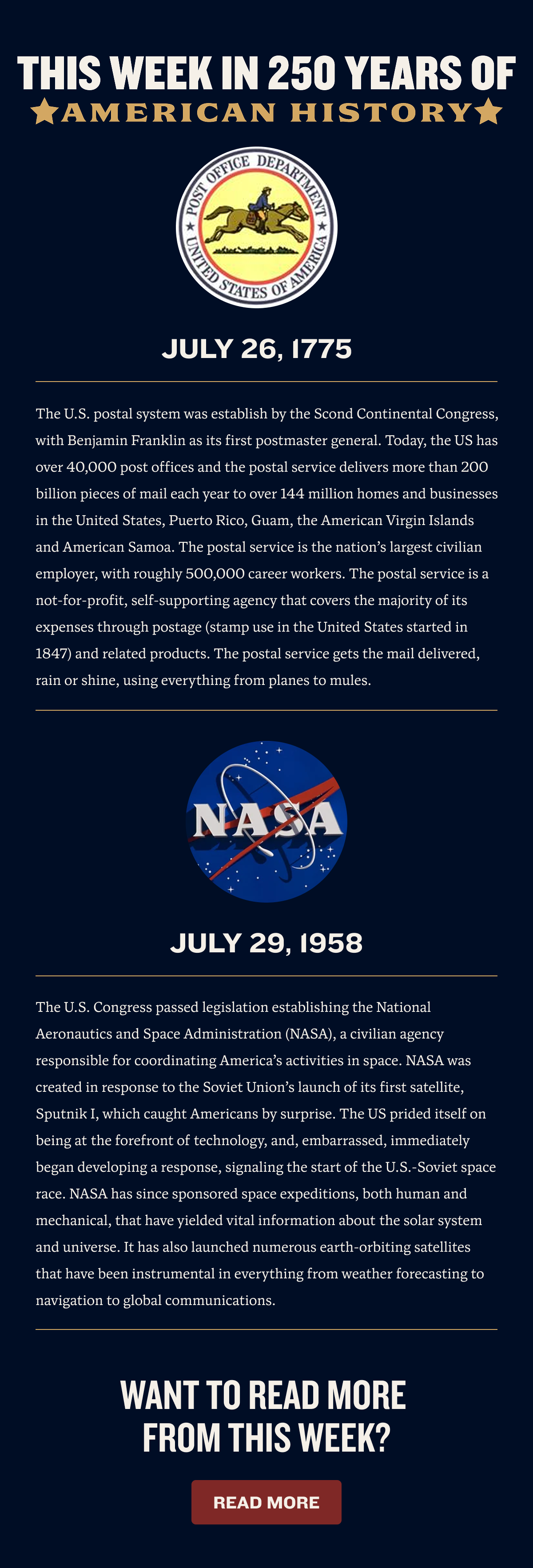 July 26th - August 1st | This week in American History