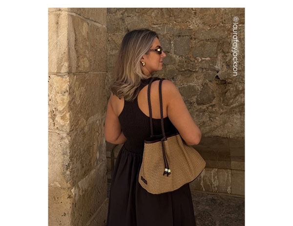 @laurafayjackson wears our Nova Tote in Raffia