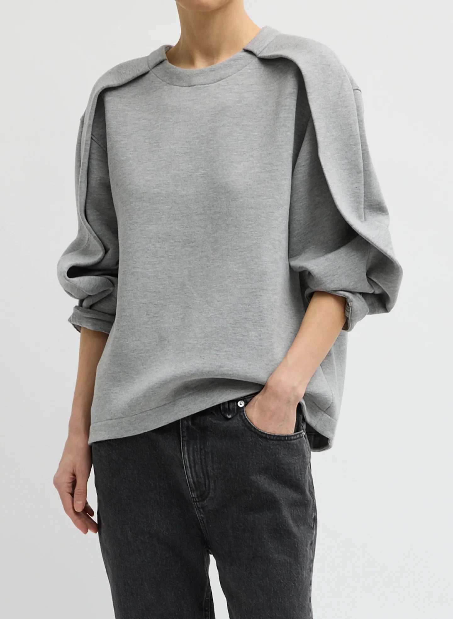 Image of Bonded Viscose Crewneck with Folded Panel