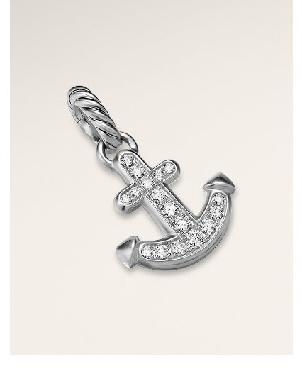 Anchor AmuletSterling Silver with Diamonds, 14.2mm