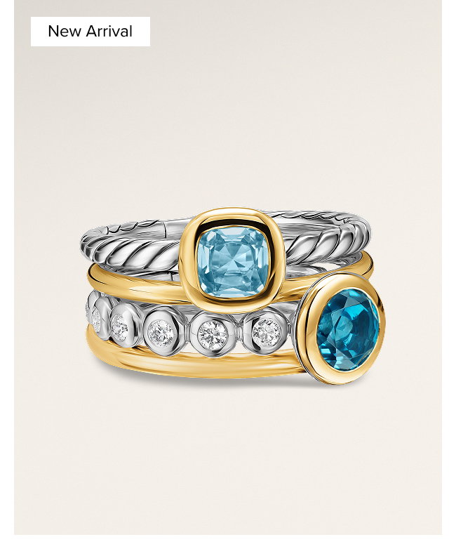 DY Mercer® Color Stone Multi Row RingSterling Silver with 18K Yellow Gold, Blue Topaz and Diamonds, 10mm