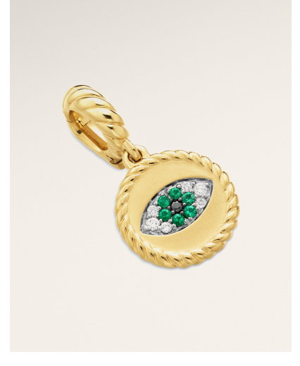  Eye Amulet18K Yellow Gold with Pavé Emeralds and Diamonds, 11mm
