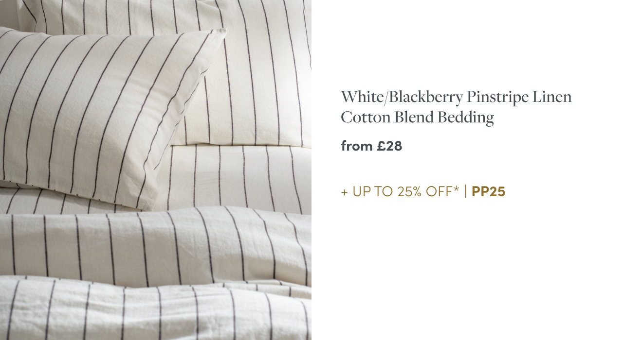 White/Blackberry Pinstripe Linen Cotton Blend Bedding
