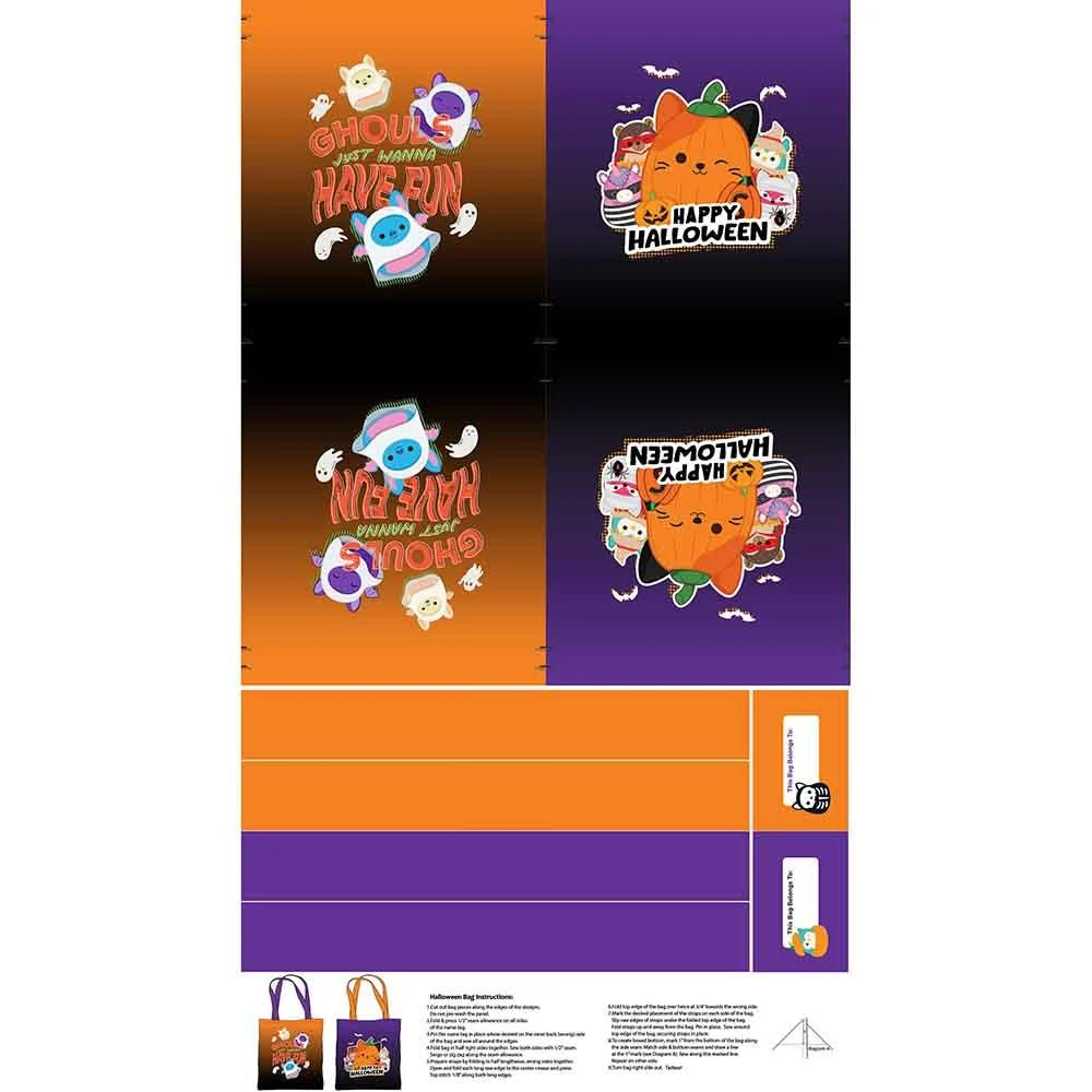 Image of Boo Square - Original Squishmallows - Northcott Fabrics - 24" x 43" Bag Panel