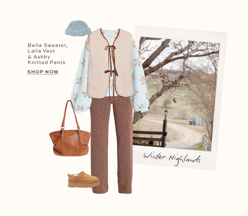 Bella Sweater, Laila Vest & Ashby Knitted Pants
