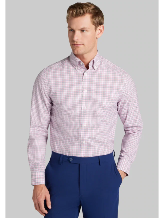 Traveler® Collection Slim Fit Button-Down Collar Plaid Dress Shirt