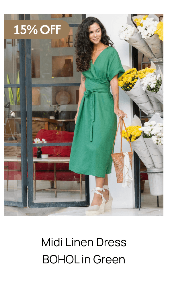 Midi Linen Dress BOHOL in Green