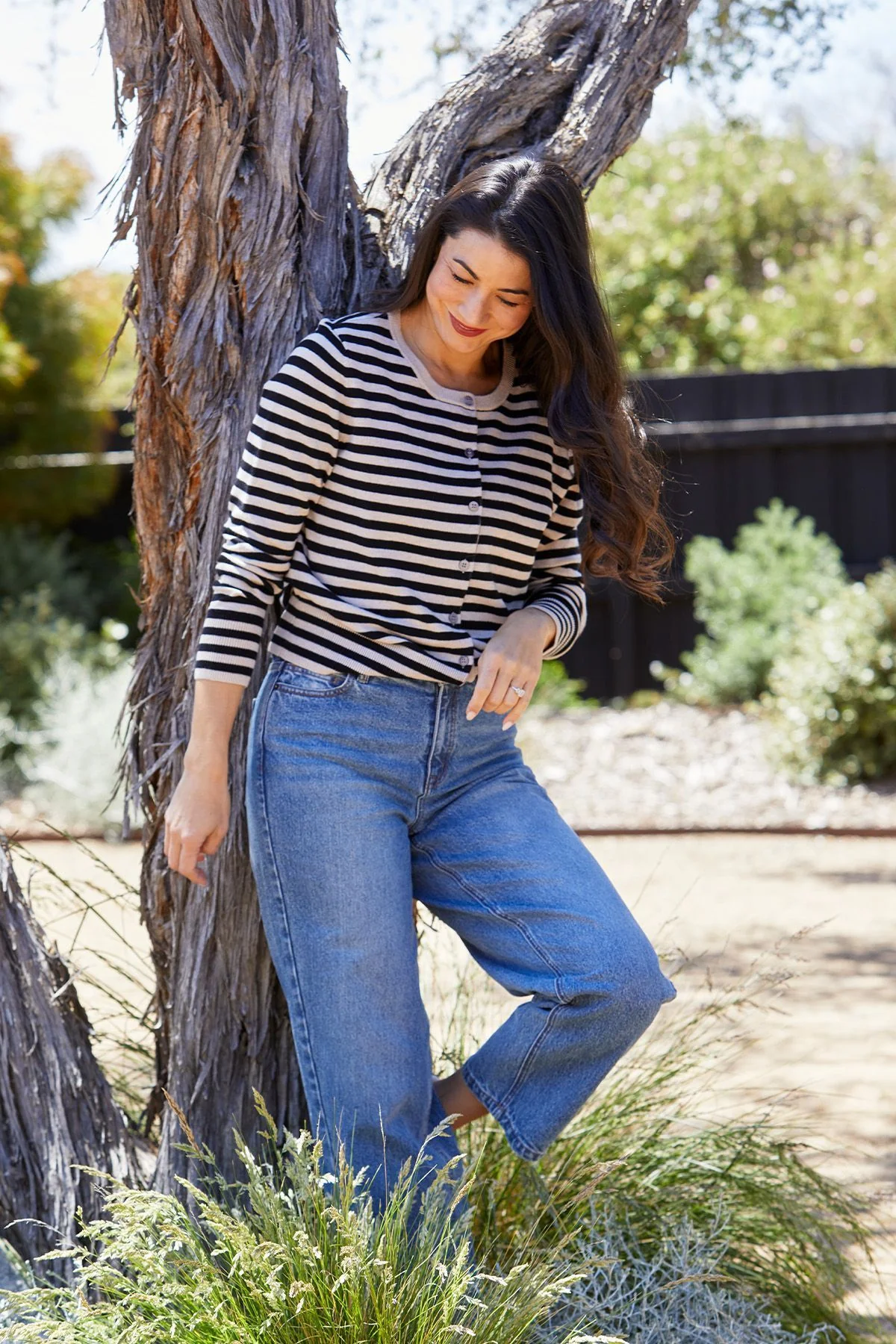 Image of Mono Stripe Cardi in Black/Barley