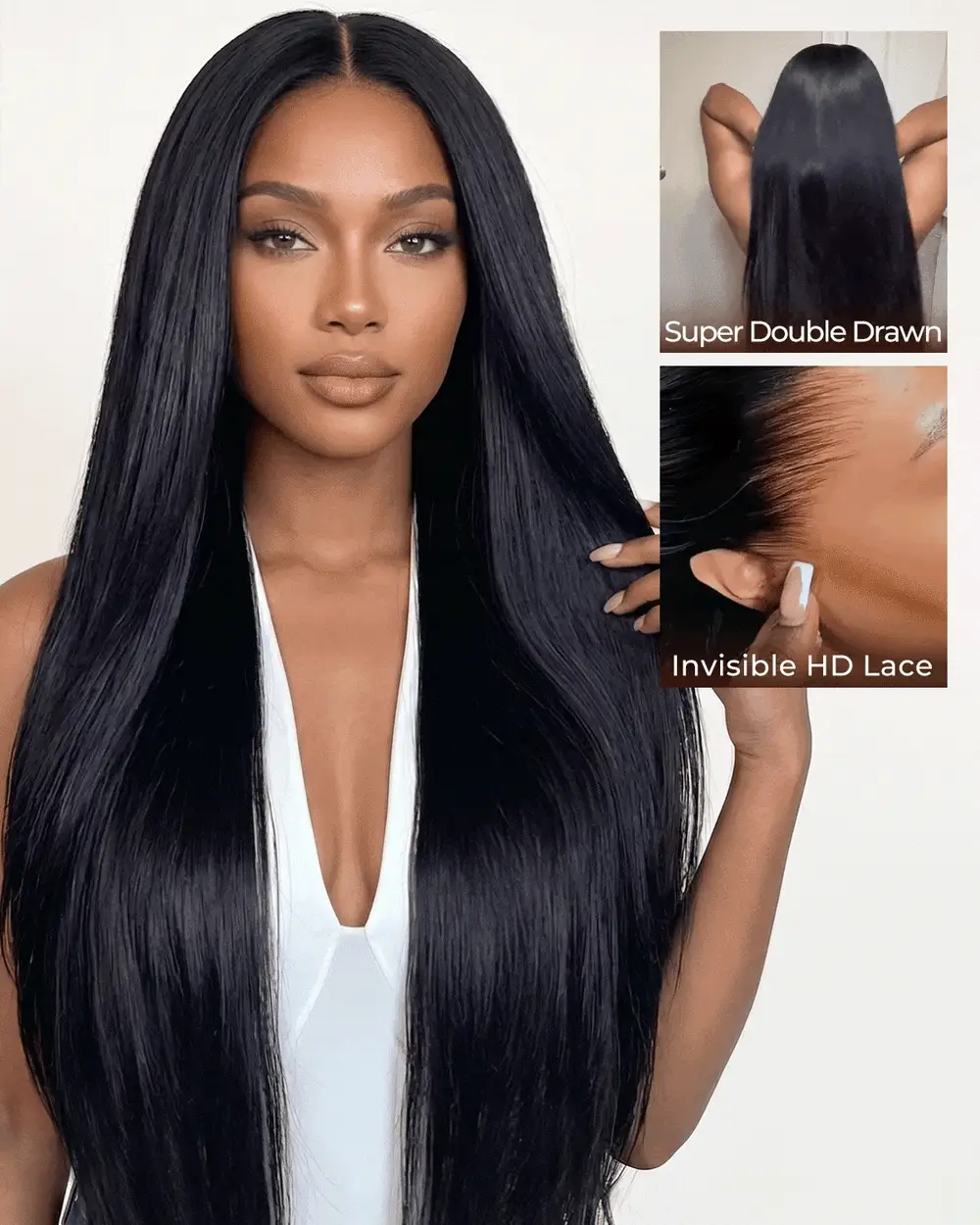 Arabella 13x6 Zerowear™ Invisible HD Lace Glueless Wig 300% High Density Super Double Drawn Full Ends Silky Straight With Drawstring Natural Black 100% Human Hair