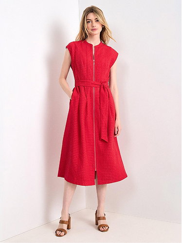Elvira Red Textured Seamed Detail Dress