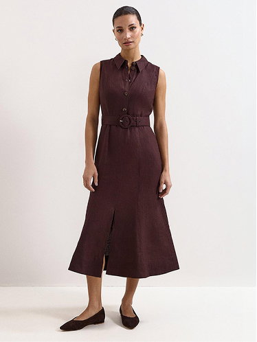Elspeth Brown Linen Midi Dress