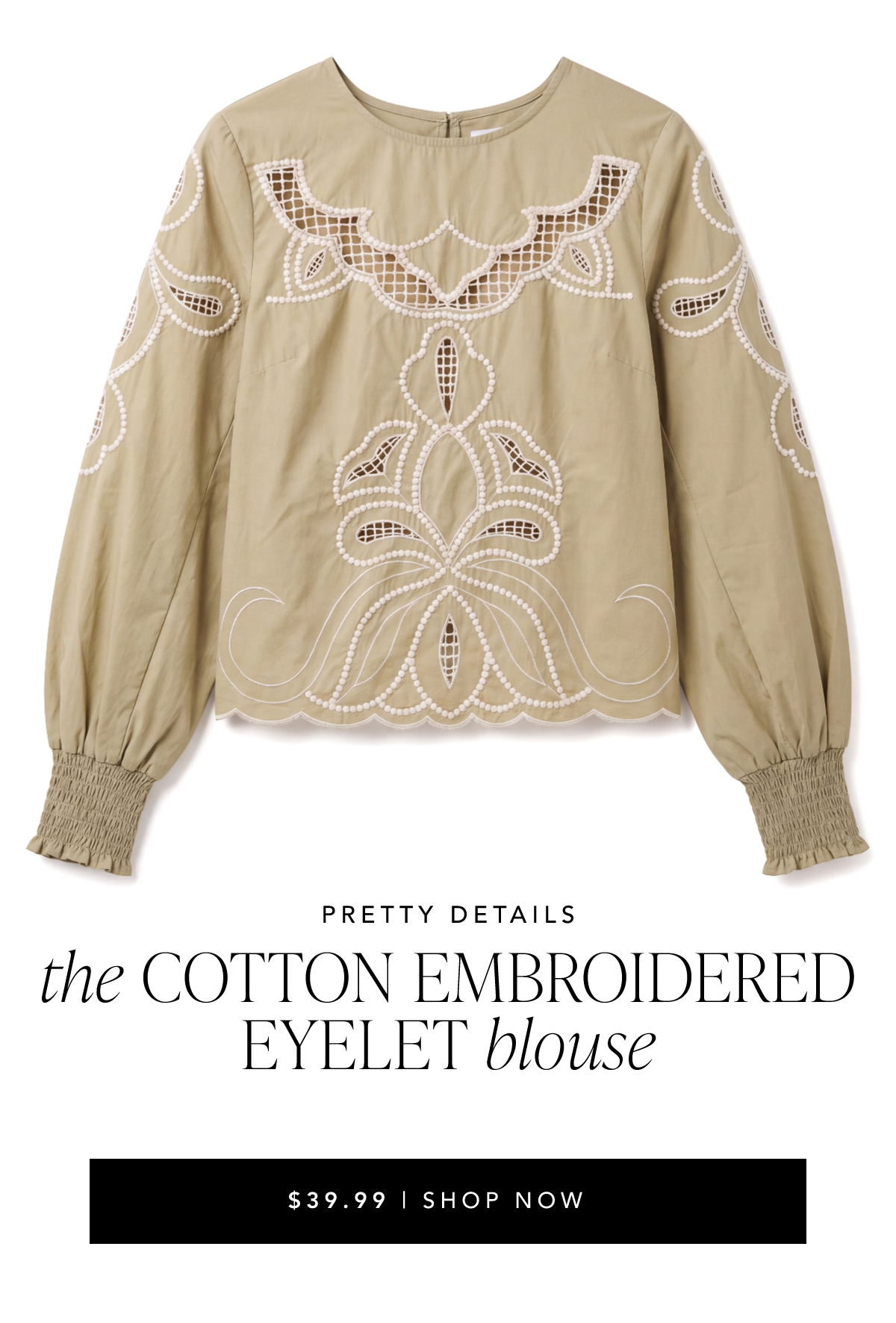 Cotton Long Sleeve Embroidered Eyelet Blouse