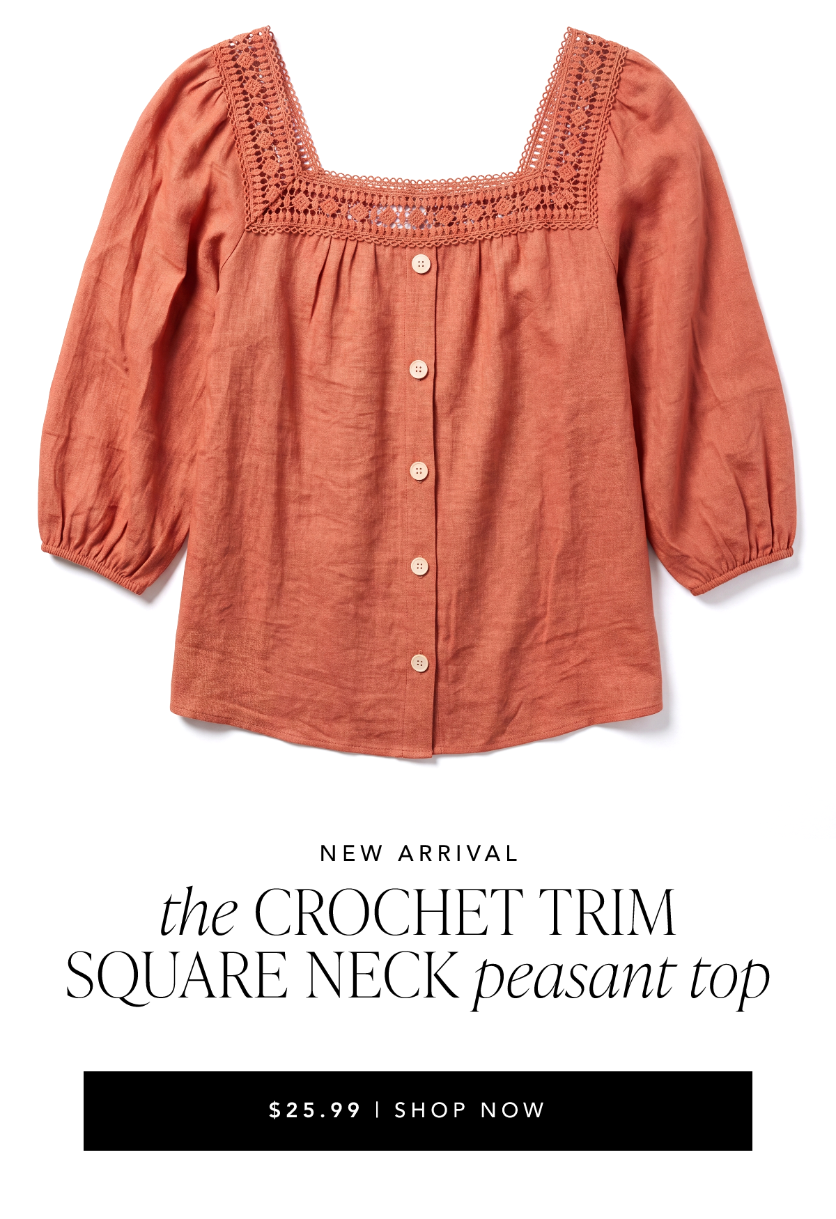Shortsleeves Crochet Trim Square Neck Peasant Top