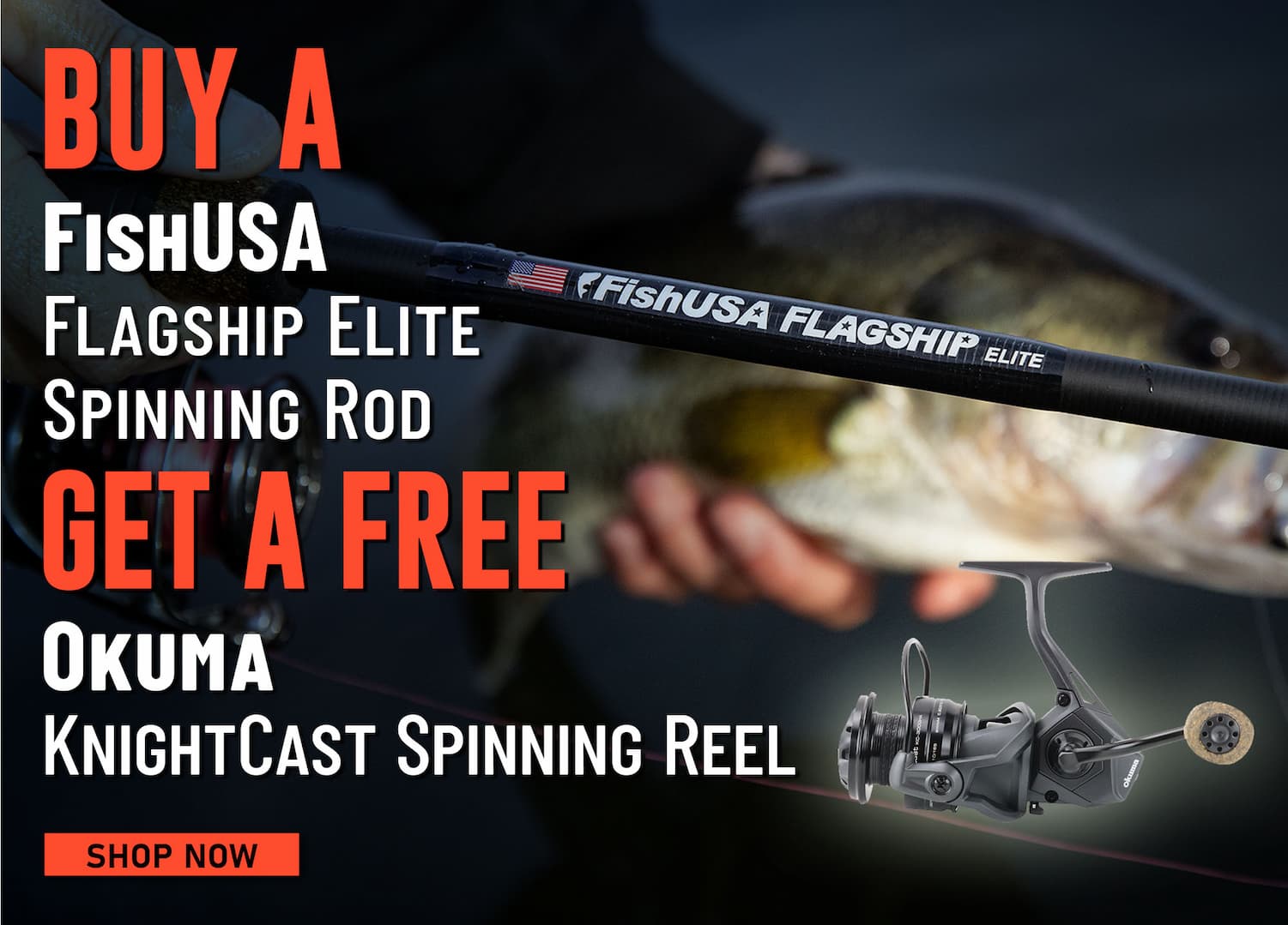 Buy a FishUSA Flagship Elite Spinning Rod Get a Free Okuma KnightCast Spinning Reel Shop Now