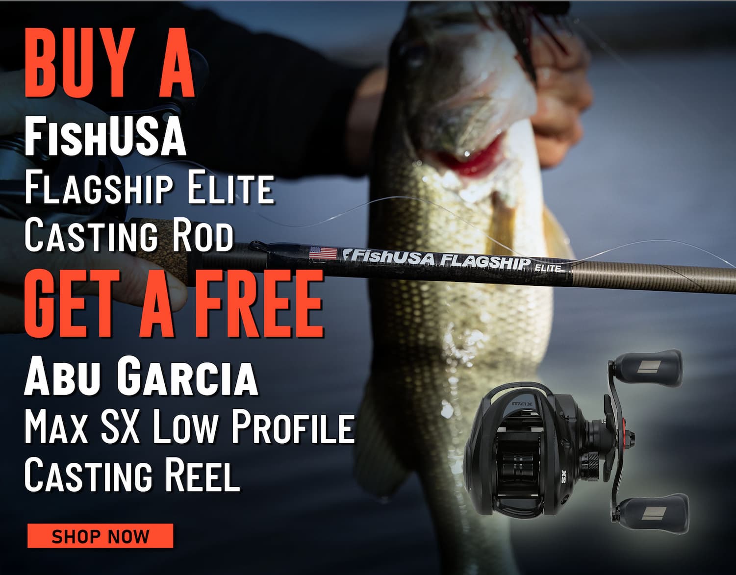 Buy a FishUSA Flagship Elite Casting Rod Get a Free Abu Garcia Max SX Low Profile Casting Reel Shop Now